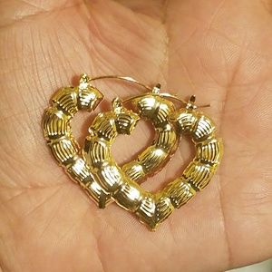 18k Gold Filled Bamboo Heart Hoop Earrings